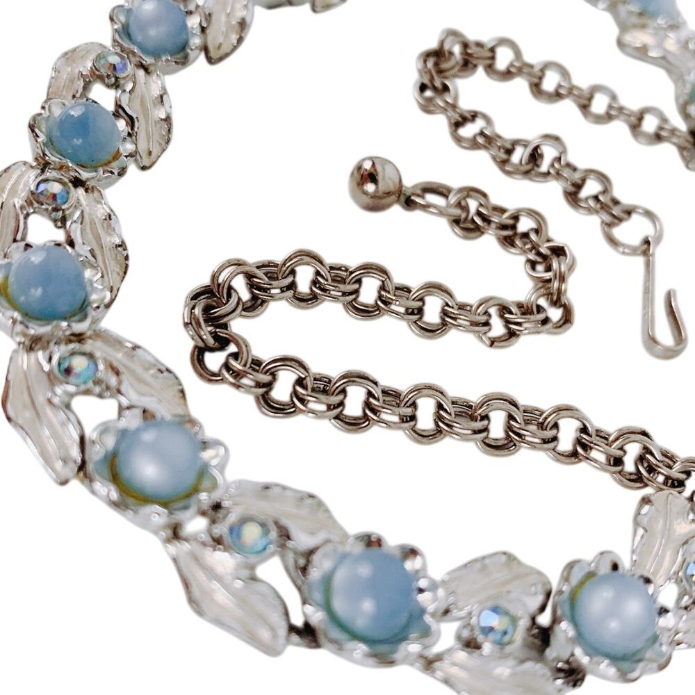 VTG Signed Judy Lee Mid Century Moonglow Lucite AB Rhinestone Silver Tone Choker
